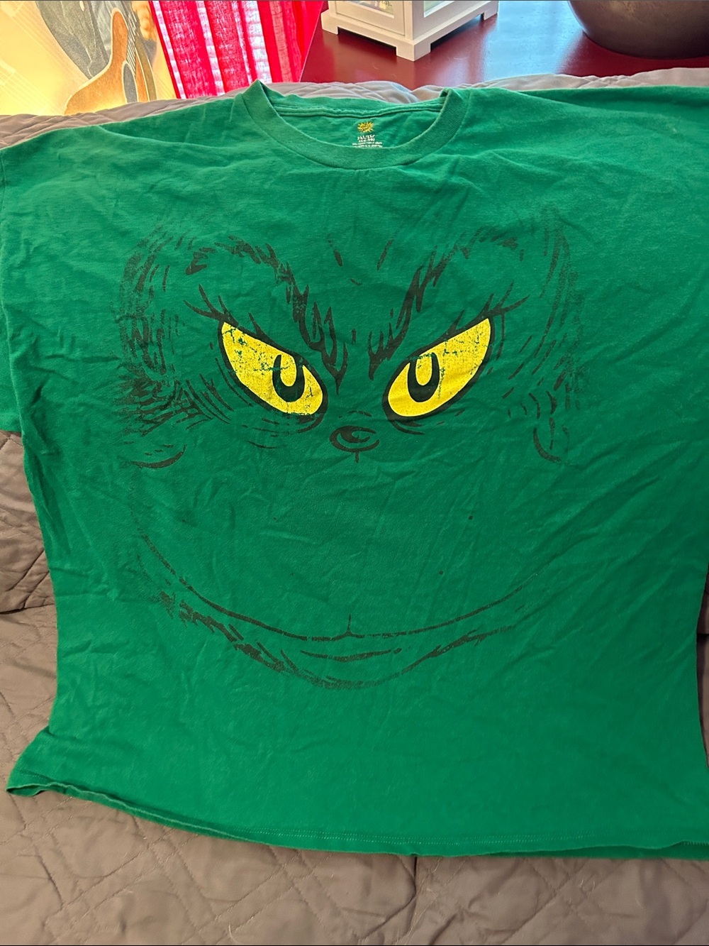 Hanes Green Tee with Yellow Grinch Eyes Graphic